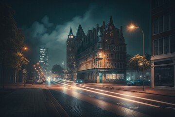 Fototapeta na wymiar European City Streets at Night. Generative AI