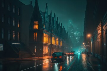 Fototapeta na wymiar European City Streets at Night. Generative AI