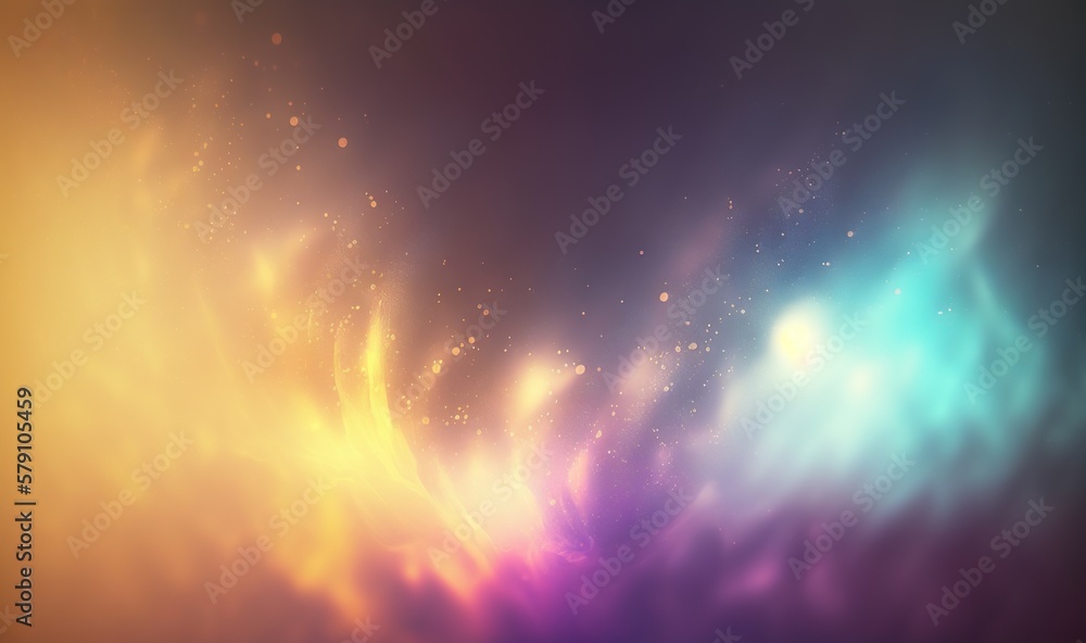 Poster a colorful background with a lot of stars in the middle of the image and a blurry image of the sky i