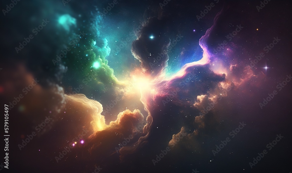 Poster a colorful space filled with clouds and stars in the sky with stars in the sky and in the sky with s