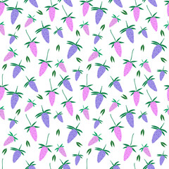 Lilac seamless pattern. Floral background. Beautiful lilac, lavender flowers on white background. Vector color illustration in cartoon flat style and outline.