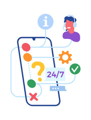 Phone screen with customer support messages. Nonstop problem solving service