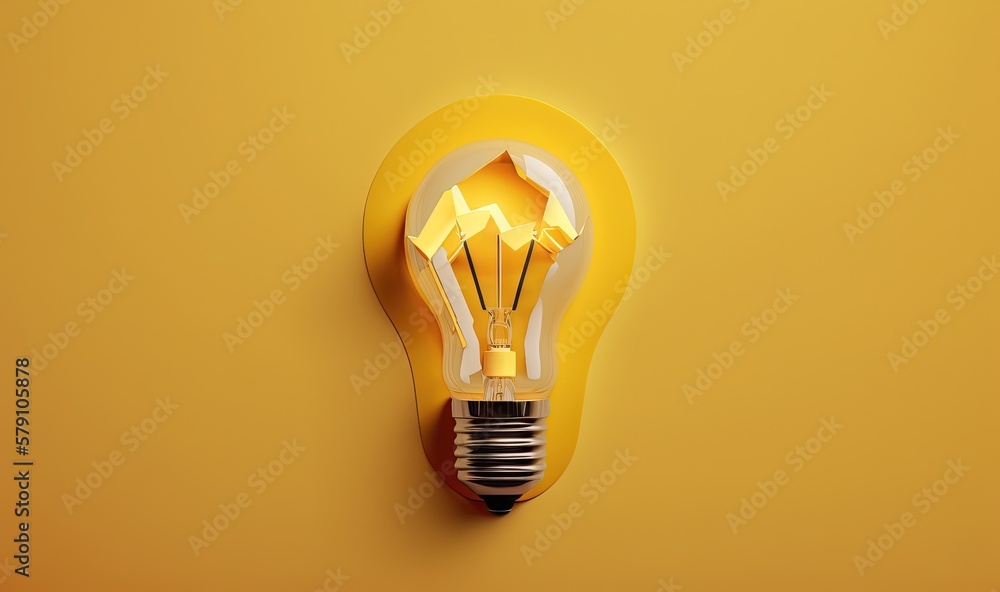 Poster a light bulb with a yellow background and a yellow background with a light bulb with a yellow backgr