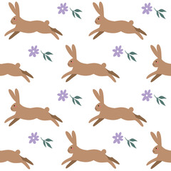Obraz na płótnie Canvas Cute bunnies seamless pattern. Easter bunnies with flowers