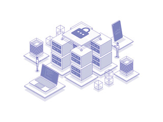 Database Isometric Illustration Lineal Color. Suitable for Mobile App, Website, Banner, Diagrams, Presentation, and Other Graphic Assets.
