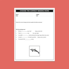 Missing Word Worksheet