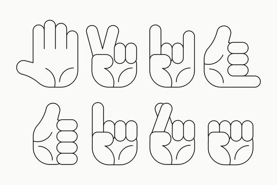 Set of hands signs icons. Flat vector illustration.