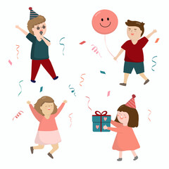 Cartoon character design on happy and having a party cheering.