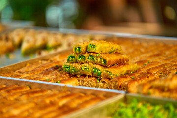 Sale of oriental sweets in the market or shop