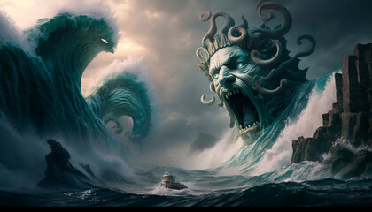 Navigating the Perilous Waters: Odysseus Braving Scylla and Charybdis