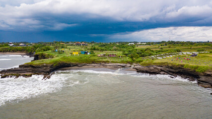 Aerial view to The Beach Love (Pantai Cinta Kedunggu) at Bali, Indonesia.