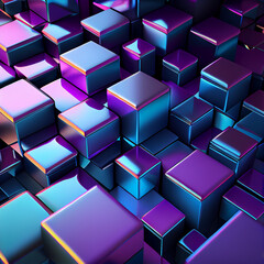volumetric 3D background of turquoise shiny metal cubes