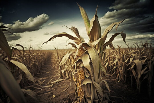 drought in the cornfield, created by a neural network, Generative AI technology