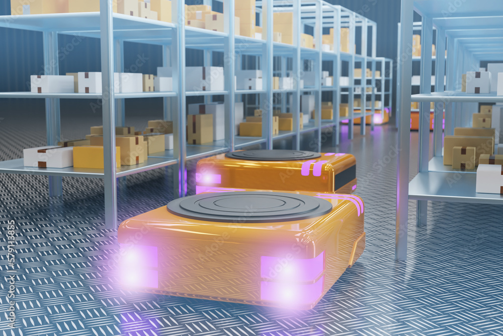 Poster robots for automation production. retrieval machines. production process without people. warehouse r