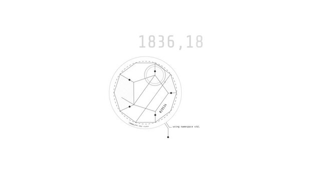 Looped animation of geometric shapes with decagon HUD element.