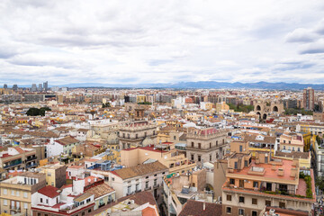 Panoramic view of the historic center of the city of Valencia from the tower of El Miguelete. Valencia - Spain