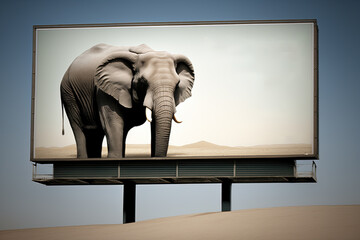 climate change concepts: an elephant on a billboard. Generative ai