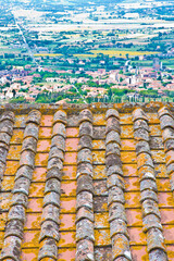 Old traditional tuscan terracotta roof covering seen from above - Tuscany - Italy