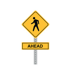 Pedestrian Crossing Symbol. road sign board with steel pole. people crossing road ahead. 