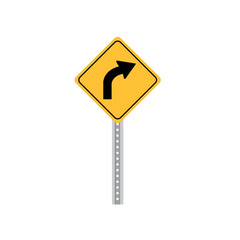 Right Curve Symbol. road curve ahead. road sign symbols. turn right. transportation alert sign yellow board.
