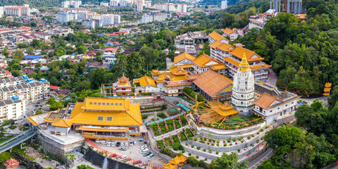 Kek Lok Si Temple aerial photo panorama on Penang island in Malaysia - obrazy, fototapety, plakaty