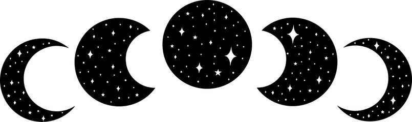 Moon with stars, line art