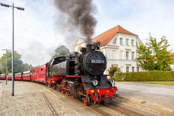 Baederbahn Molli steam train locomotive railway in Bad Doberan, Germany