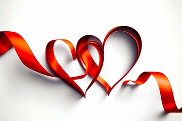 Red ribbon hearts isolated on white background. Generative AI
