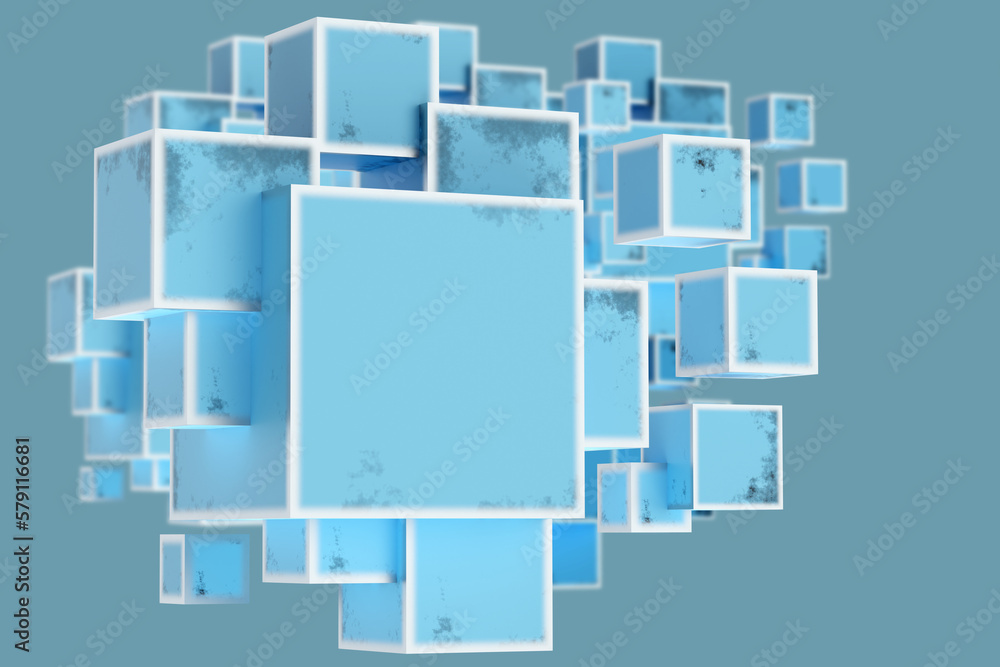 Poster geometric background. volumetric texture. turquoise wallpaper. cubes similar to block scheme. turquo