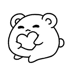 Hand-drawn Line Cute Bear hug Heart in doodle style