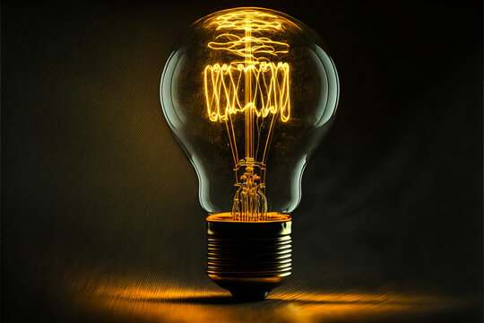 A unique bulb with its bright filament illuminating a dark image. Bold and simple colors that illuminate the future with responsible energy choices. Generative AI