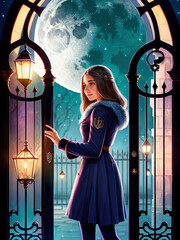 Stylish and beautiful girl wearing academy uniform. Great for urban fantasy, goth, vampire and romance.