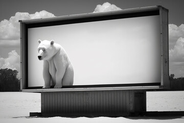 climate change concepts: a polar bear on a billboard. Generative ai