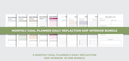 Monthly goal planner interior design template ,Daily reflection, kdp Interior bundle. eps