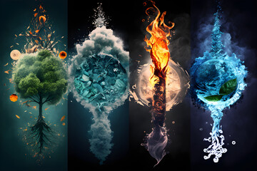 Composition of the four natural elements and Earth. Generative AI content