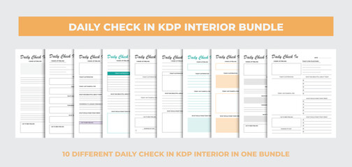 Daily check in interior design template, kdp bundle, eps 