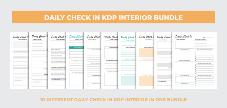 Daily check in interior design template, kdp bundle, eps 