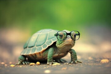 Cute little turtle wears glasses. Generative AI