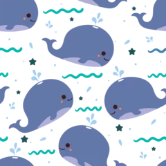 Tuinposter seamless pattern cartoon whale. cute animal wallpaper for textile, gift wrap paper © PIPIOREN