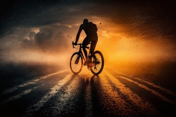 Experience the thrill of cycling at sunset with this stunning image - Generative AI