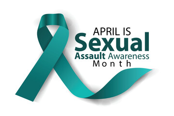 Vector illustration on the theme of Sexual Assault awareness Month of April.text and teal ribbon . Poster , banner design template design