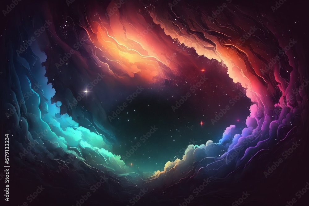 Poster journey through the stars with gradient galaxy background - generative ai
