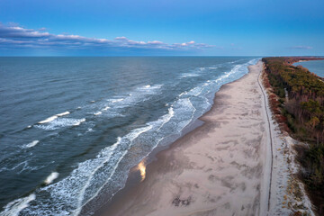 Beautiful Baltic beach at sunset in Kuznica, Hel Peninsula. Poland