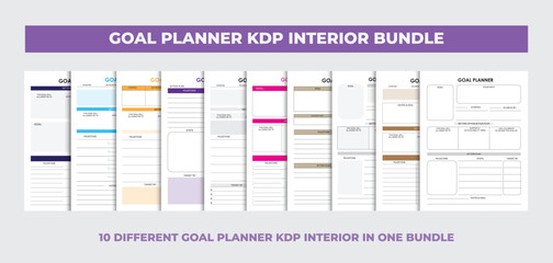 Goal planner interior design template, kdp interior bundle. eps