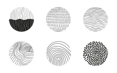 Big set of spot, curly, curve circle pattern set vector in doodle style. Spot, drops, lines elements. Trendy social media icons