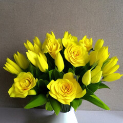 Easter bouquet with yellow flowers in a vase