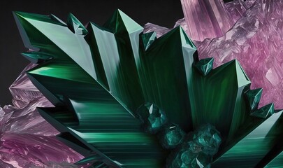  a close up of a green and pink object on a black background with a black background and a pink object in the middle of the picture.  generative ai