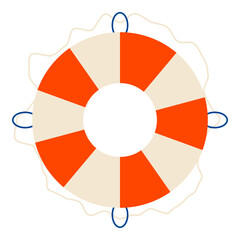 Obraz premium Retro life ring flat vector summer sea vacation, travel and relax concept lifesaver 