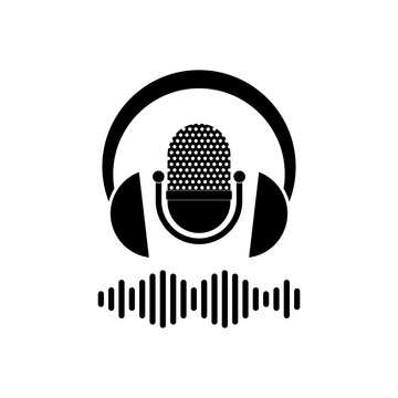 recommend clip art: Headphones with sound wave and microphone sign icon isolated on transparent background