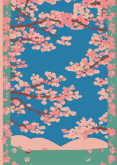 Set of backgrounds for the text Spring Festival cherry blossom, frame of stylized flowers. Set of backgrounds for women's day March 8.